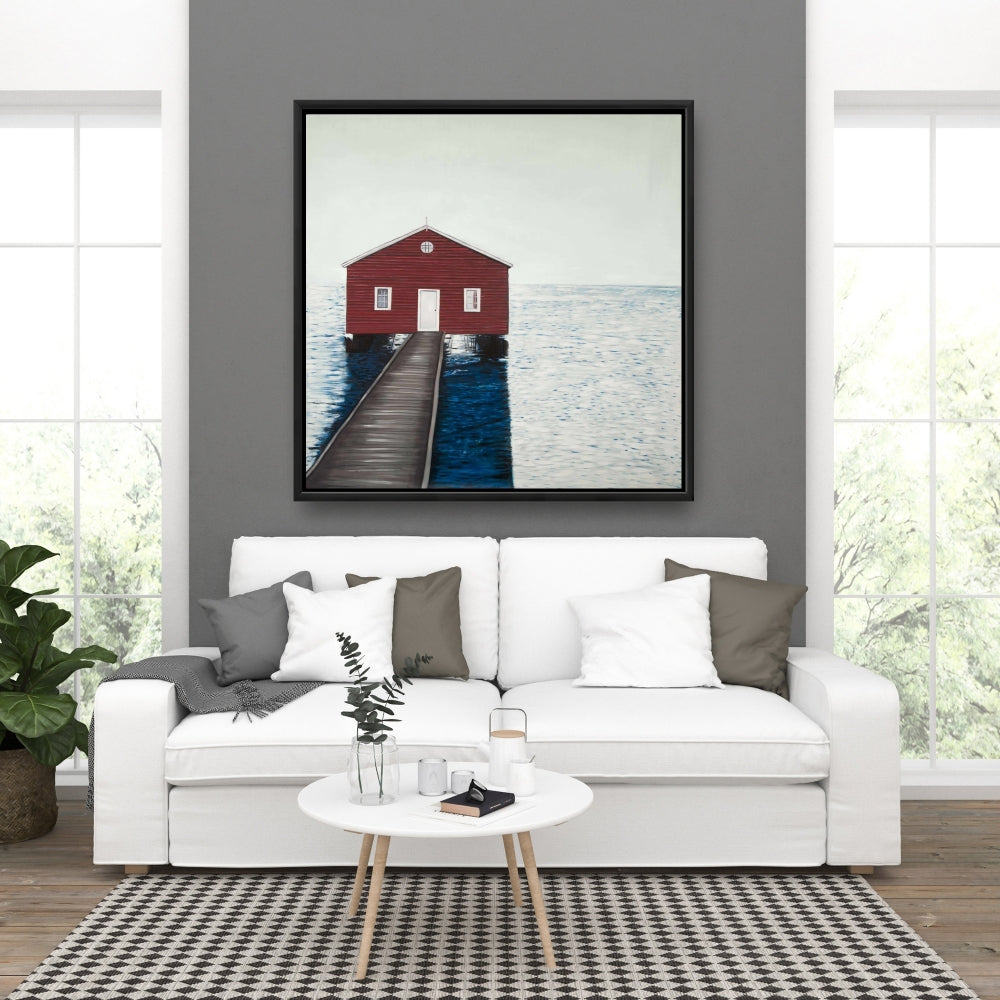 Boathouse Blue Framed Canvas | Bathroom Decor | Home Art