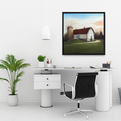 White Barn Farm Animals Framed Canvas - Farmhouse Living Room