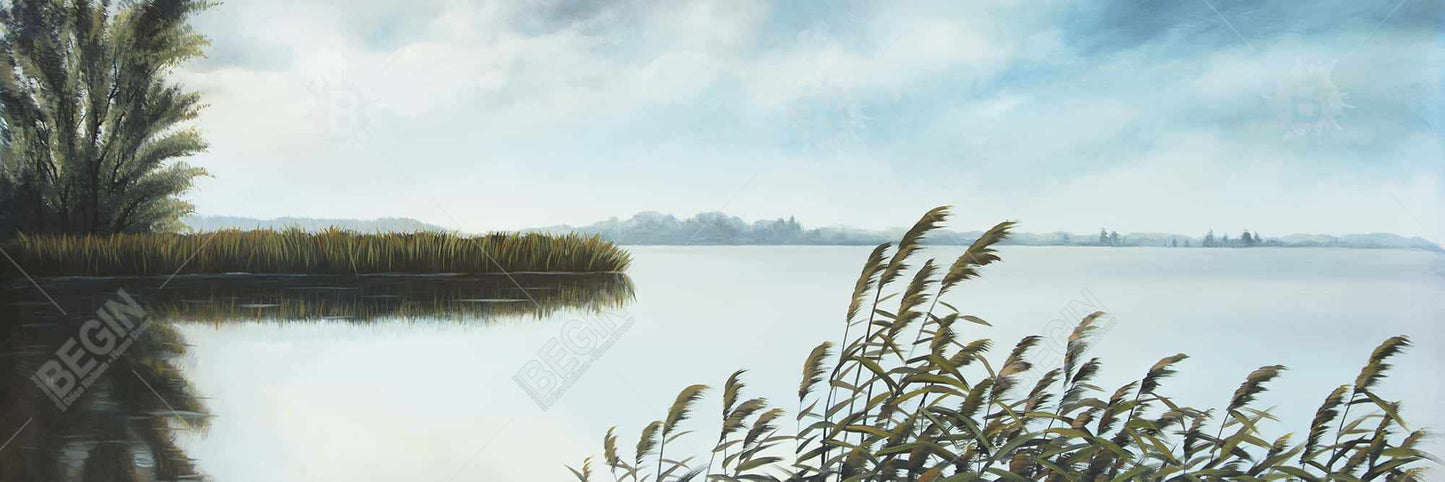 Quiet Lake Coastal Contemporary Blue Framed Canvas - Home Decor