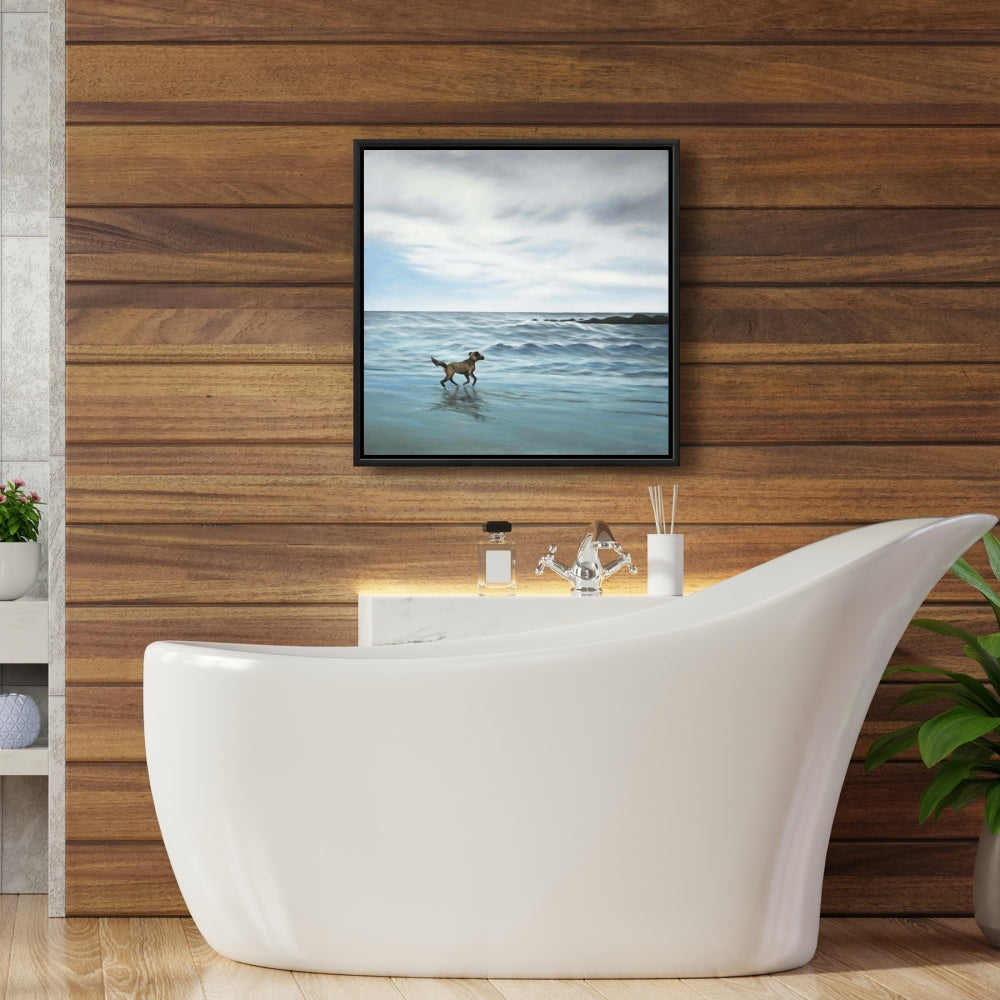 Toile « Chien sur la plage » bleu | Décoration murale