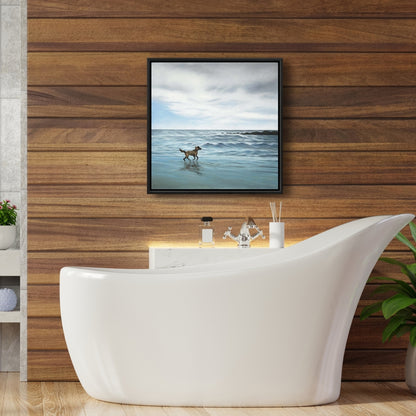 Toile « Chien sur la plage » bleu | Décoration murale