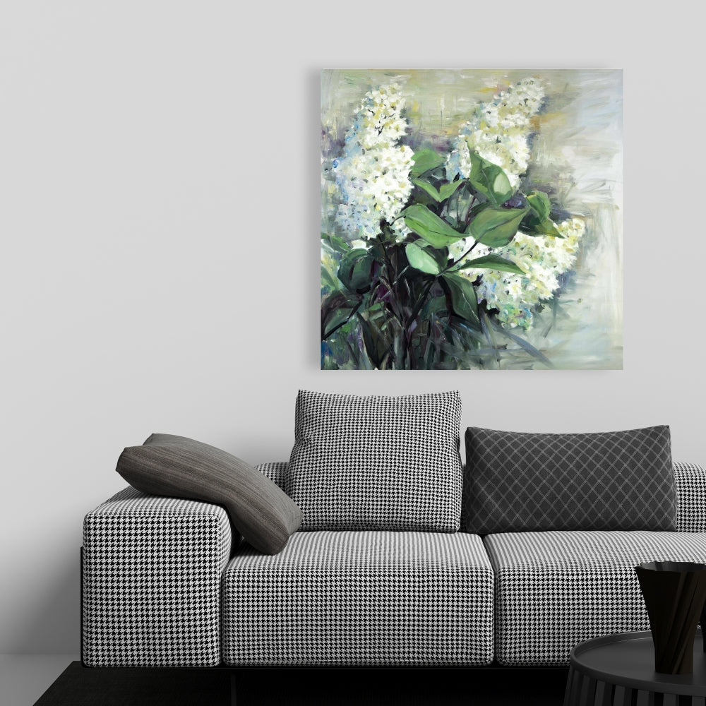White Lilacs Canvas - Blue Botanical Floral Home Decor Art