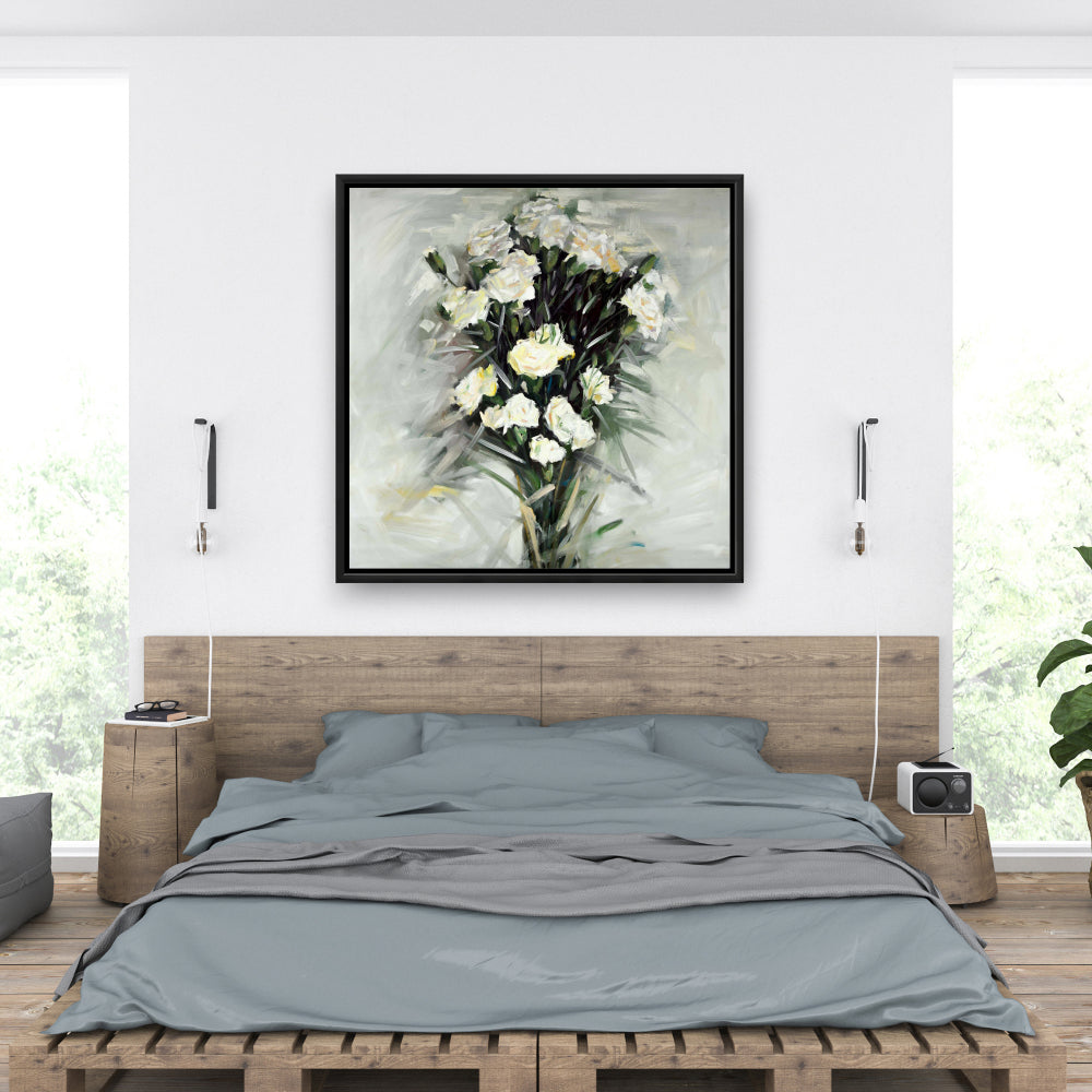 Toile « Bouquet de lisianthus blanc » | Décoration murale florale pour chambre