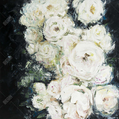 Garden Roses Botanical White Floral Canvas - Home Decor Art