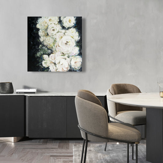 Garden Roses Botanical White Floral Canvas - Home Decor Art