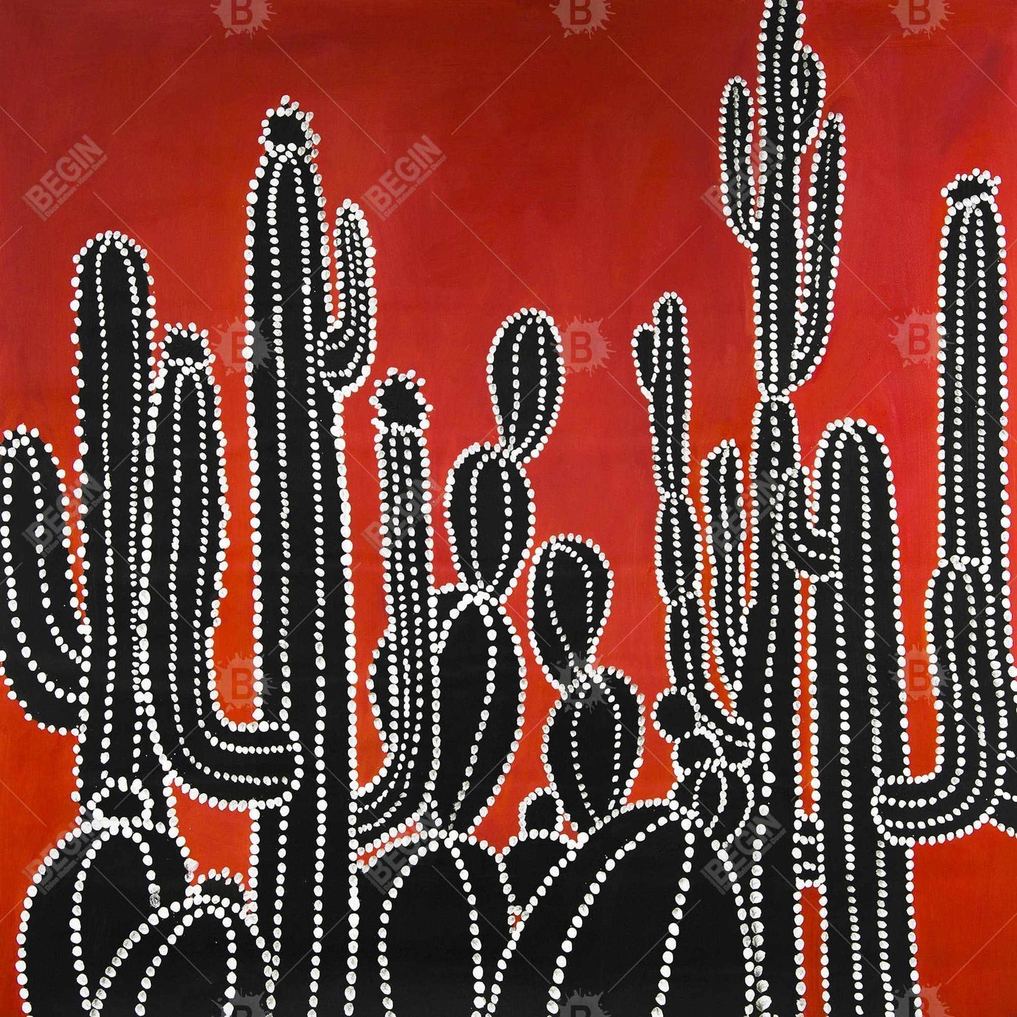 Black Tall Cactus Canvas | Retro Botanical Bedroom Decor