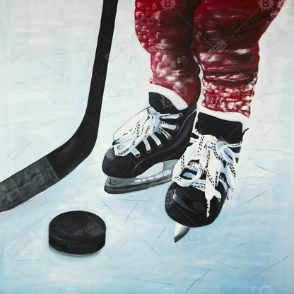 Toile « Jeune joueur de hockey » | Décoration d'intérieur sportive bleue