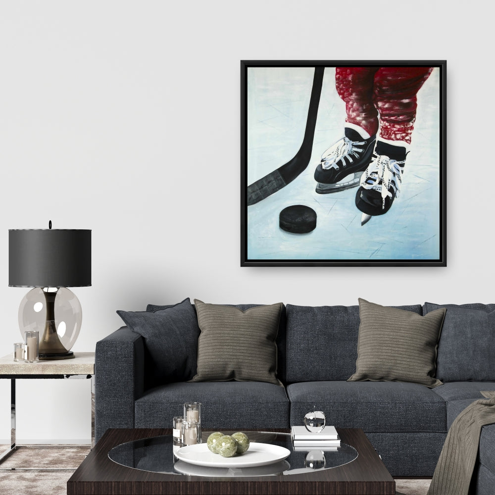 Toile « Jeune joueur de hockey » | Décoration d'intérieur sportive bleue