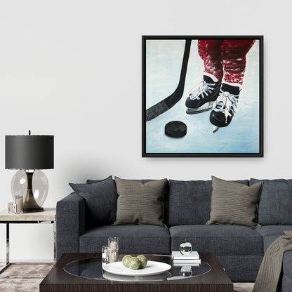Toile « Jeune joueur de hockey » | Décoration d'intérieur sportive bleue
