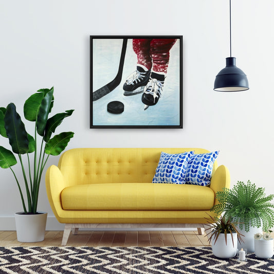 Toile « Jeune joueur de hockey » | Décoration d'intérieur sportive bleue