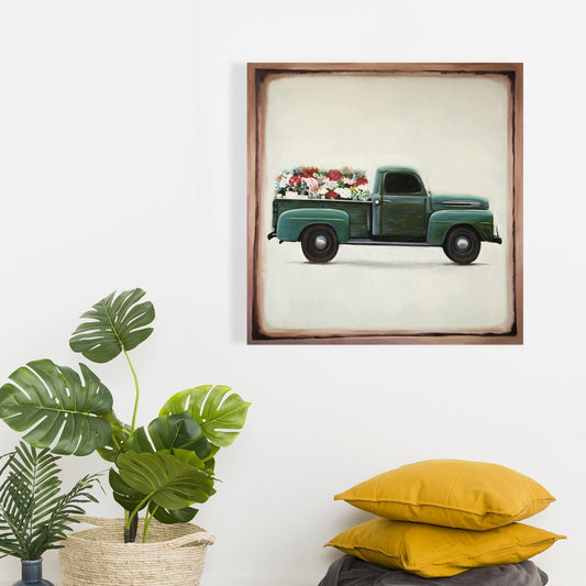 Flowers Farm Truck Botanical Canvas - American Green Decor