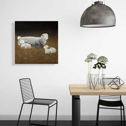 Farmhouse Sheep and Lambs Gray Canvas - Rustic Home Decor