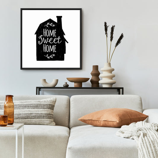 Minimalist Kitchen Decor | Black Framed "Home Sweet Home" Canvas