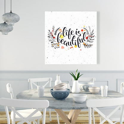 Life is Beautiful Black Canvas | Home Decor Illustrative Art
