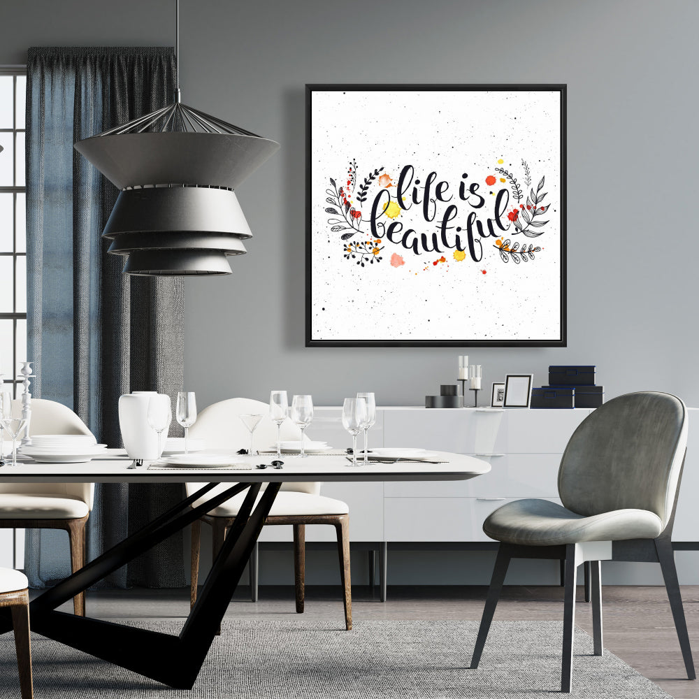 Toile encadrée « La vie est belle » noire - Décoration d'intérieur