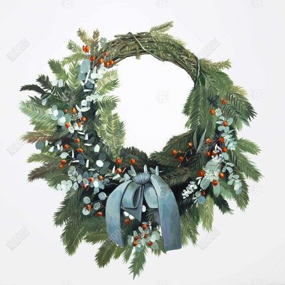Christmas Wreath Botanical Green Canvas - Holiday Home Decor