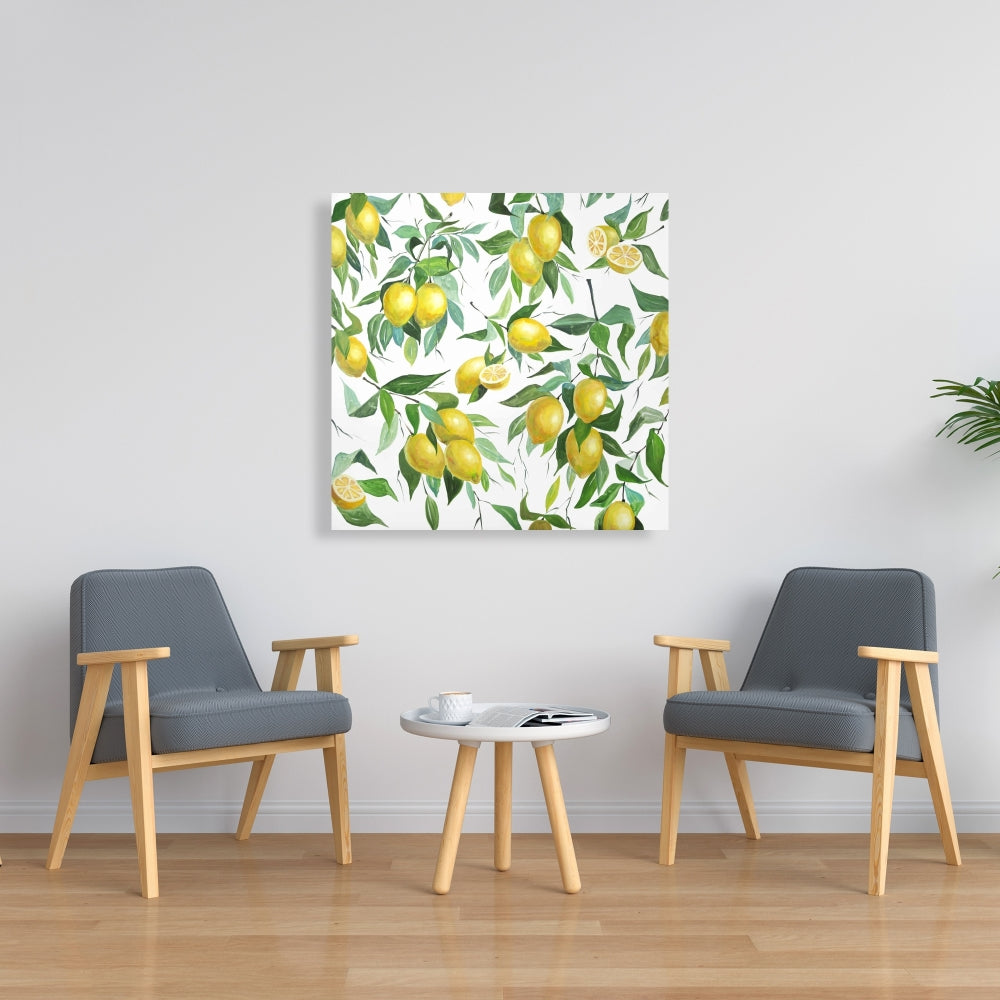 Toile à motifs de citrons et feuilles jaunes | Décoration murale