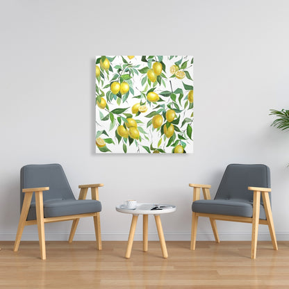 Toile à motifs de citrons et feuilles jaunes | Décoration murale