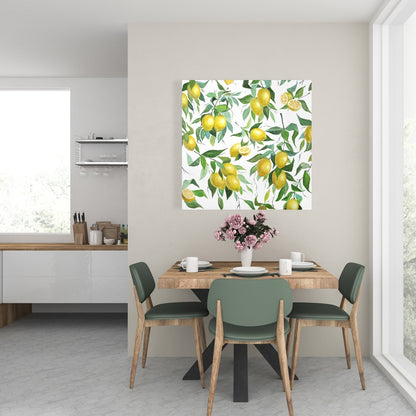 Toile à motifs de citrons et feuilles jaunes | Décoration murale