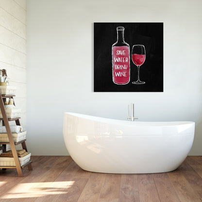 Toile noire « Économisez de l'eau, buvez du vin » | Décoration murale