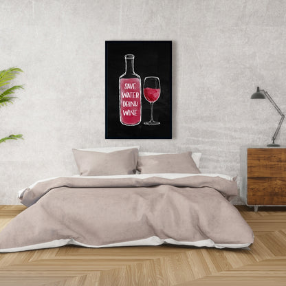 Toile « Économisez de l'eau, buvez du vin » - Décoration murale