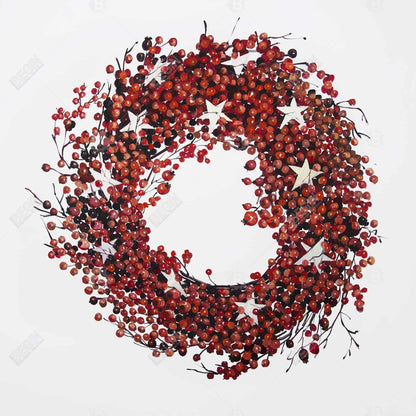 Red Berry Wreath Canvas | Botanical Livingroom Decor | Red Frame