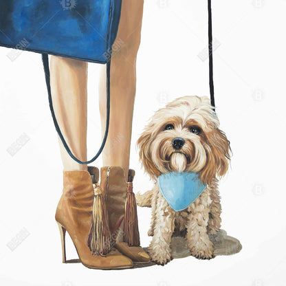 Toile à la mode représentant un chien Cavoodle - Décoration d'animaux bleus