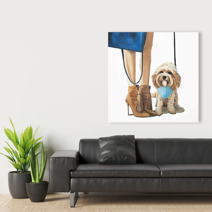 Fashionable Cavoodle Dog Blue Canvas - Bedroom Wall Decor