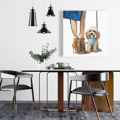 Fashionable Cavoodle Dog Blue Canvas - Bedroom Wall Decor