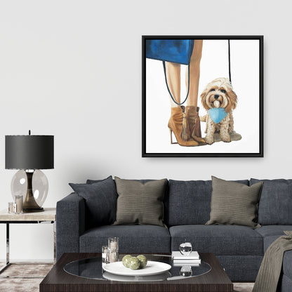 Toile à la mode représentant un chien Cavoodle - Décoration d'animaux bleus