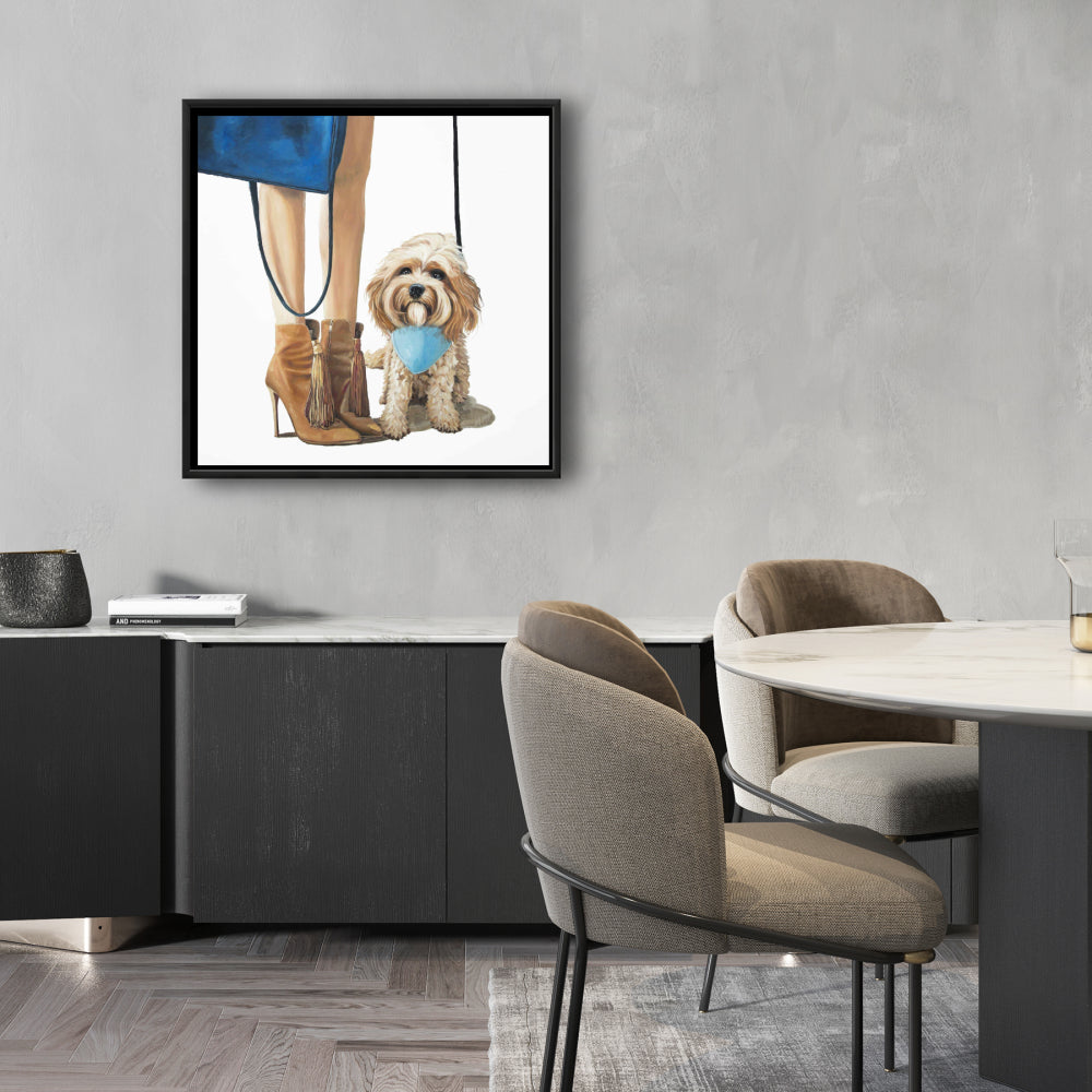Toile à la mode représentant un chien Cavoodle - Décoration d'animaux bleus