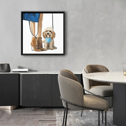 Toile à la mode représentant un chien Cavoodle - Décoration d'animaux bleus