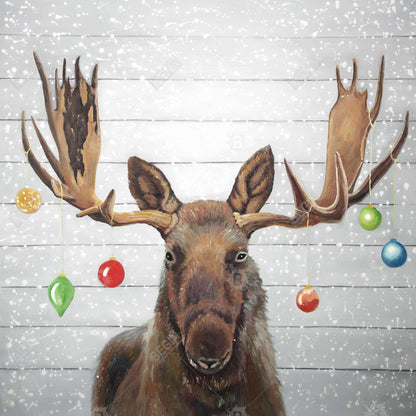 Rustic Moose Christmas Canvas | Brown Frame Home Decor