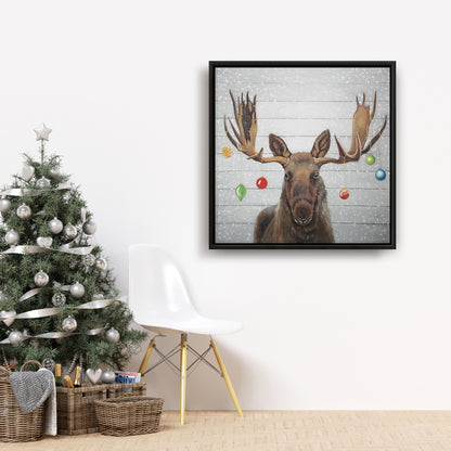 Rustic Moose Christmas Canvas | Brown Frame Home Decor