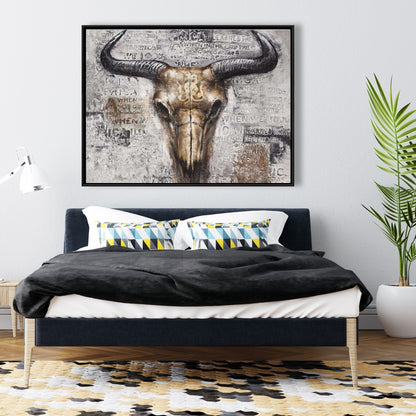 Bull Skull Typography Canvas | Farm Animal Wall Art Decor