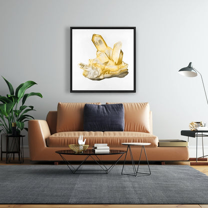 Toile encadrée jaune représentant des minéraux en pierre de citrine pour chambre à coucher