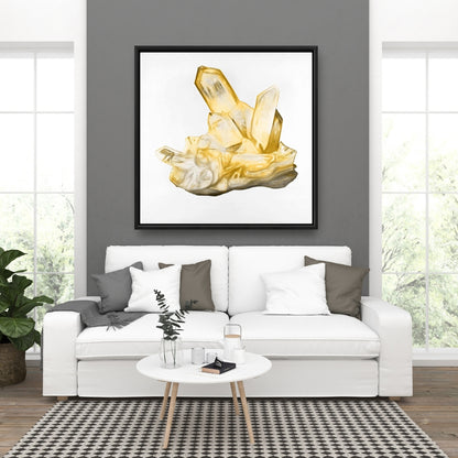 Toile encadrée jaune représentant des minéraux en pierre de citrine pour chambre à coucher