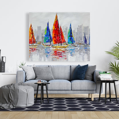 Colorful Boats Canvas - Contemporary Boat Bedroom Wall Art