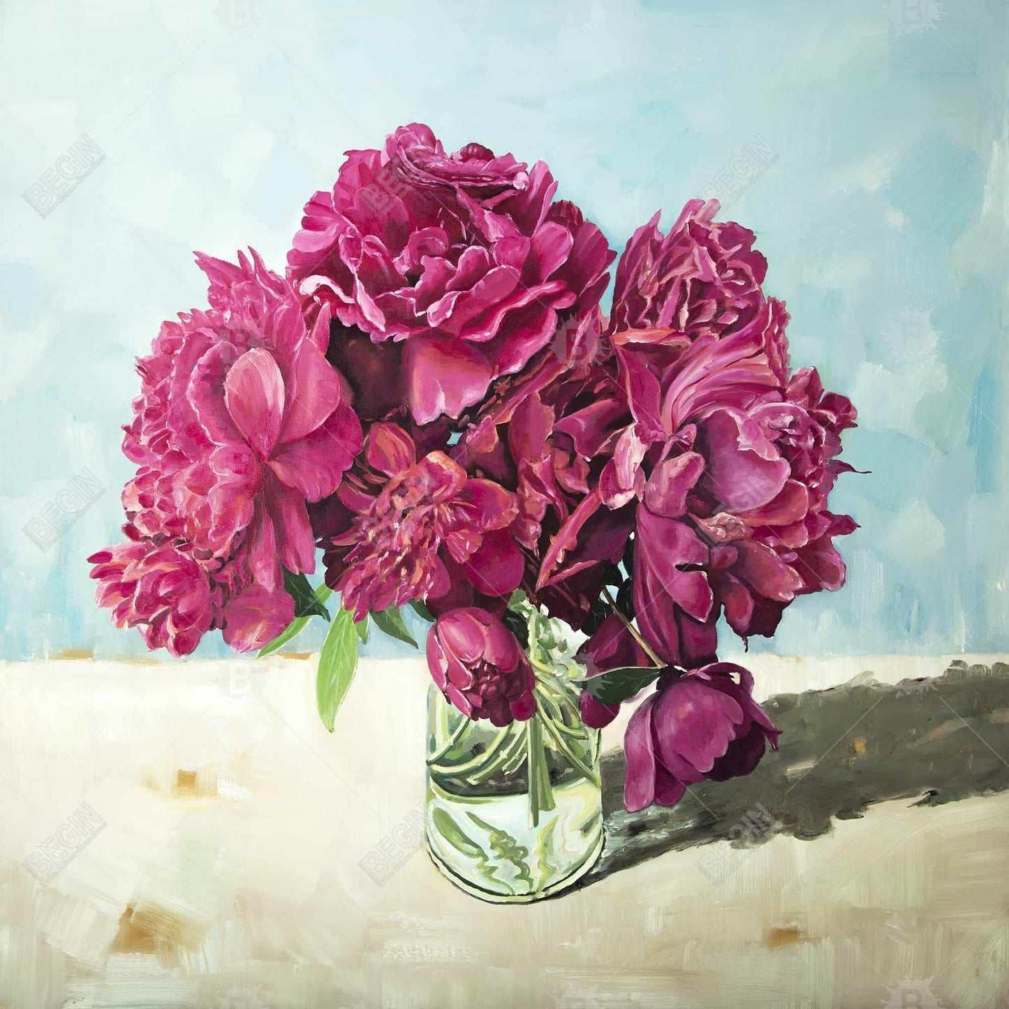 Toile florale pivoine fuchsia | Décoration murale botanique pour chambre