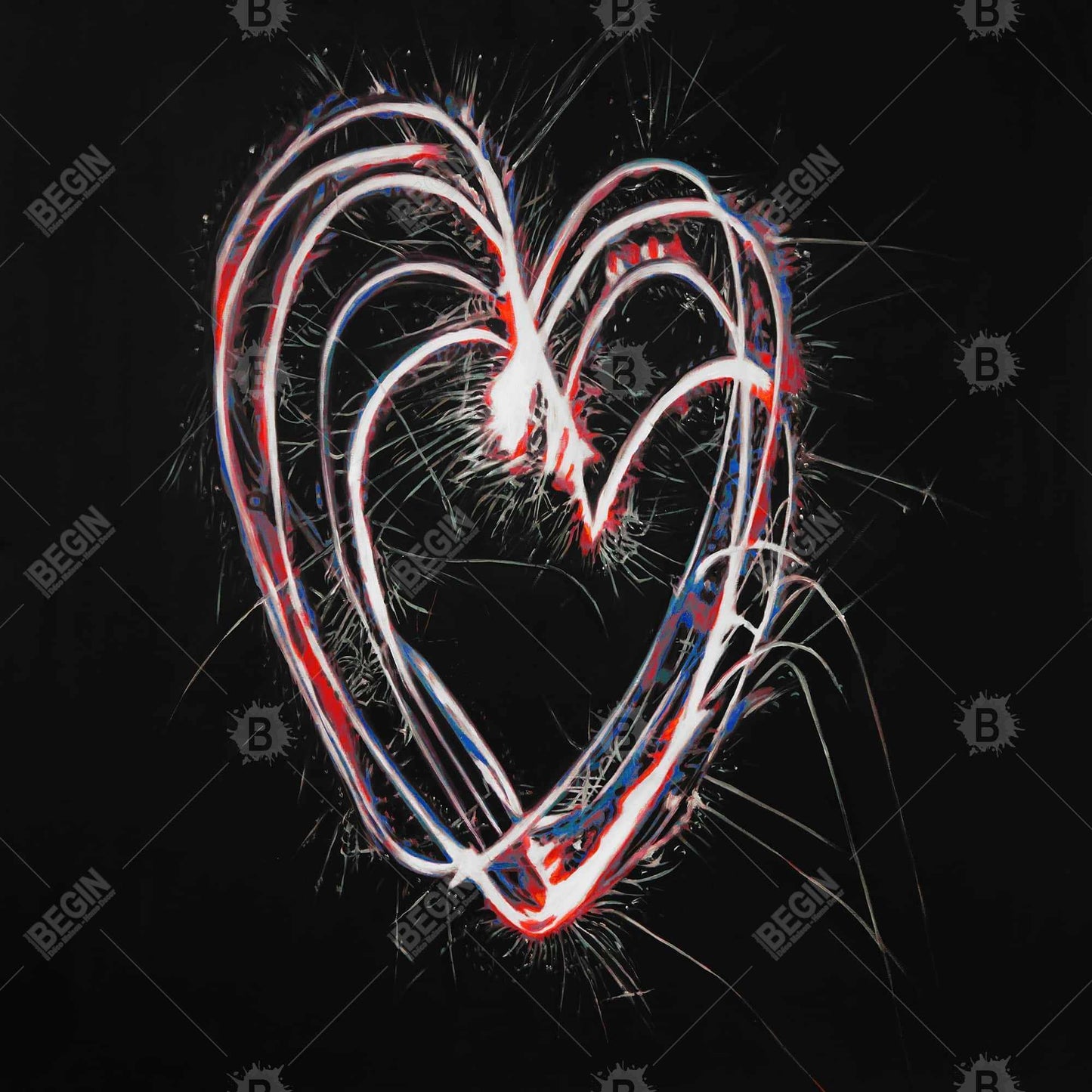 Red & Blue Fireworks Heart | Framed Canvas | Home Decor