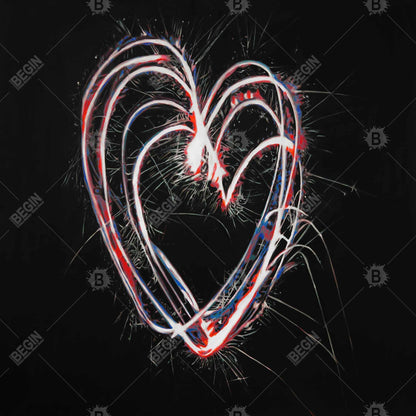 Red & Blue Fireworks Heart | Framed Canvas | Home Decor