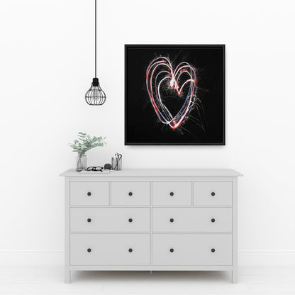 Red & Blue Fireworks Heart | Framed Canvas | Home Decor
