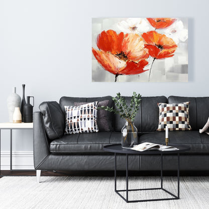Red Wild Flowers Canvas | Botanical Contemporary Home Decor