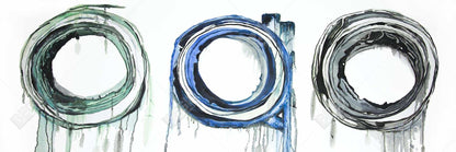 Trio de cercles bleus, formes modernes, toile encadrée décorative