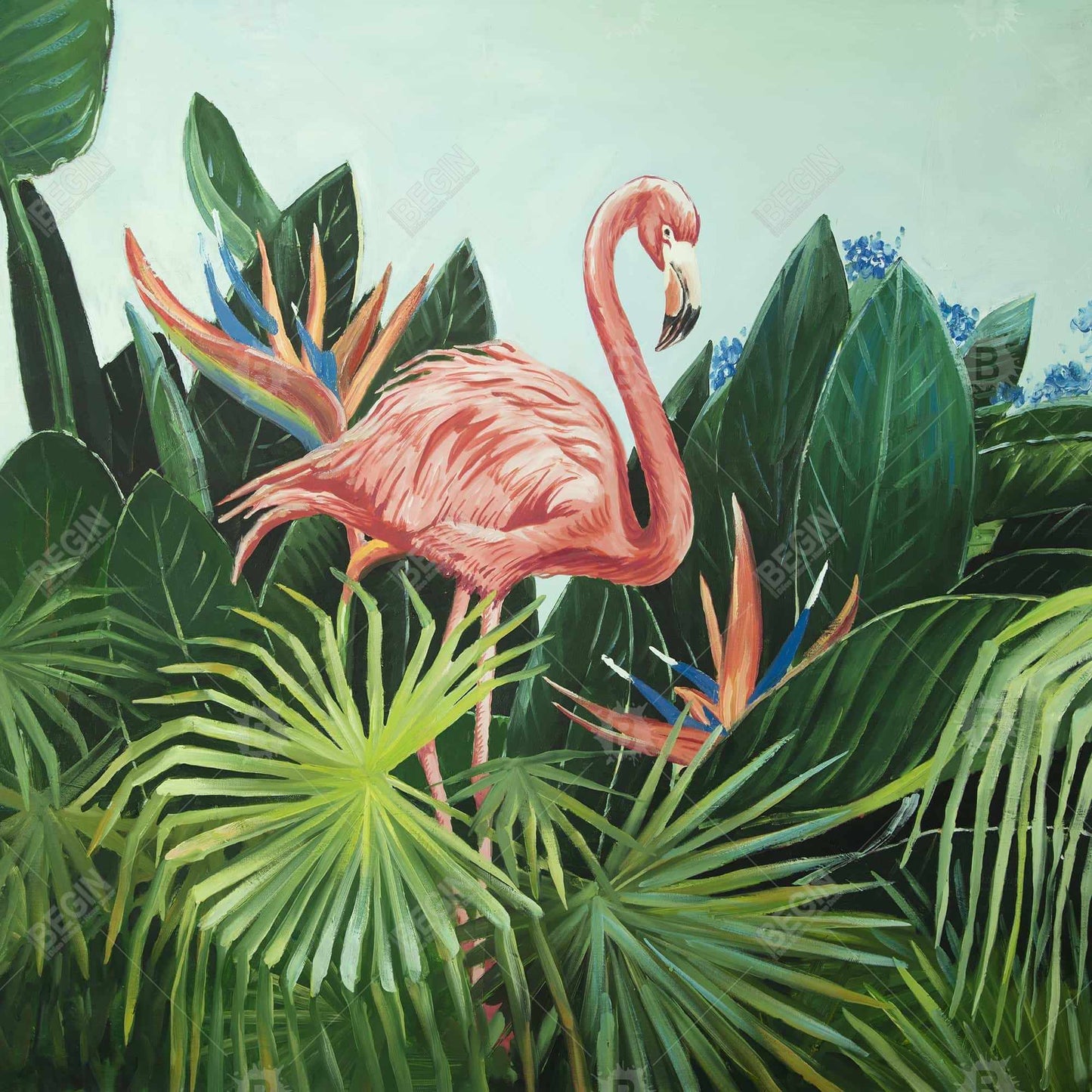 Tropical Flamingo Botanical Pink Canvas | Bedroom Wall Decor
