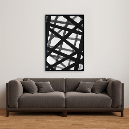 White Abstract Bold Lines Framed Canvas - Contemporary Home Decor