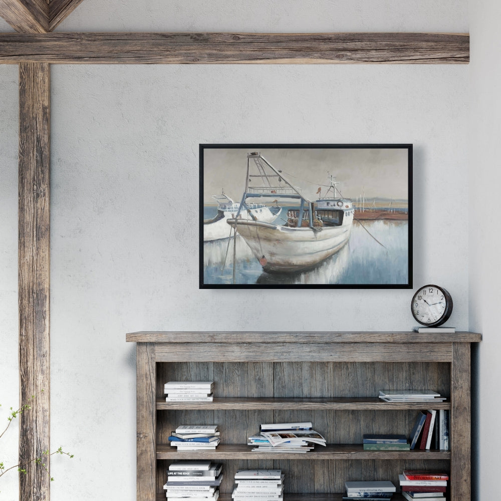 Toile désaturée « Bateau de pêche » | Décoration de chambre à coucher au style marin et côtier