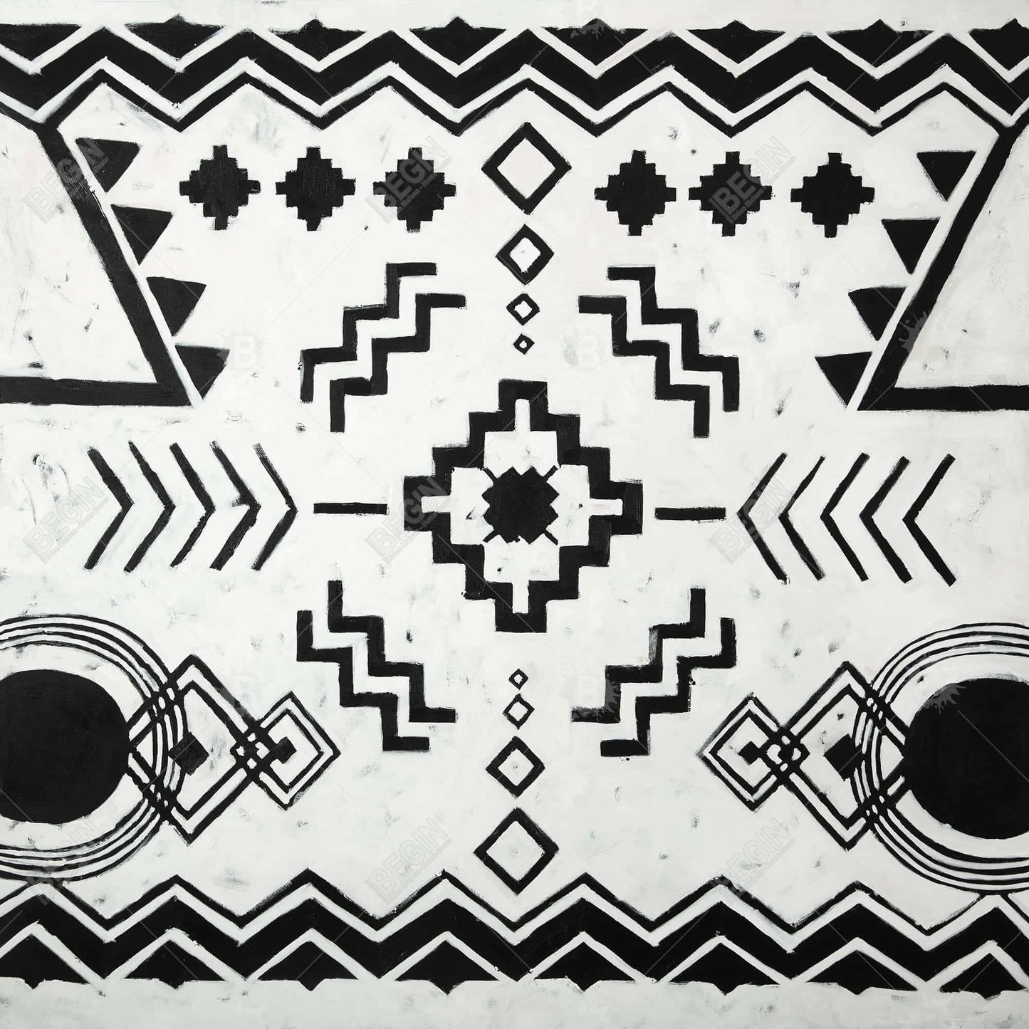 Toile encadrée blanche à motifs ethniques | Décoration de salon