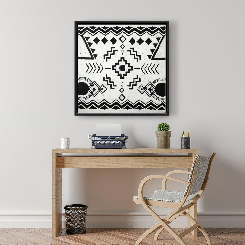 Toile encadrée blanche à motifs ethniques | Décoration de salon