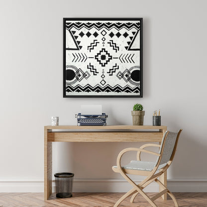 Toile encadrée blanche à motifs ethniques | Décoration de salon